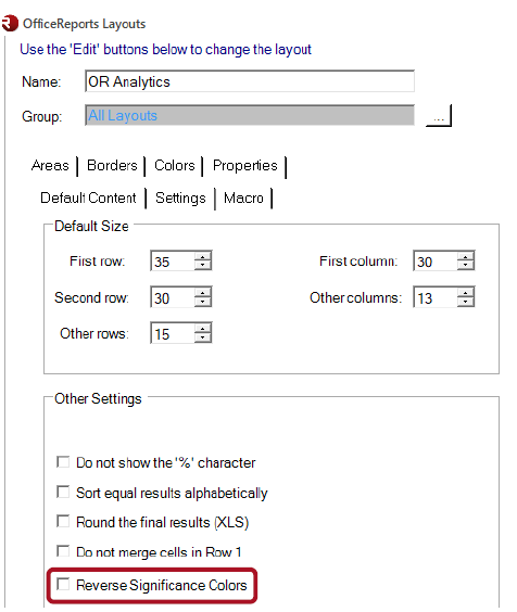 Table Layout definition settings